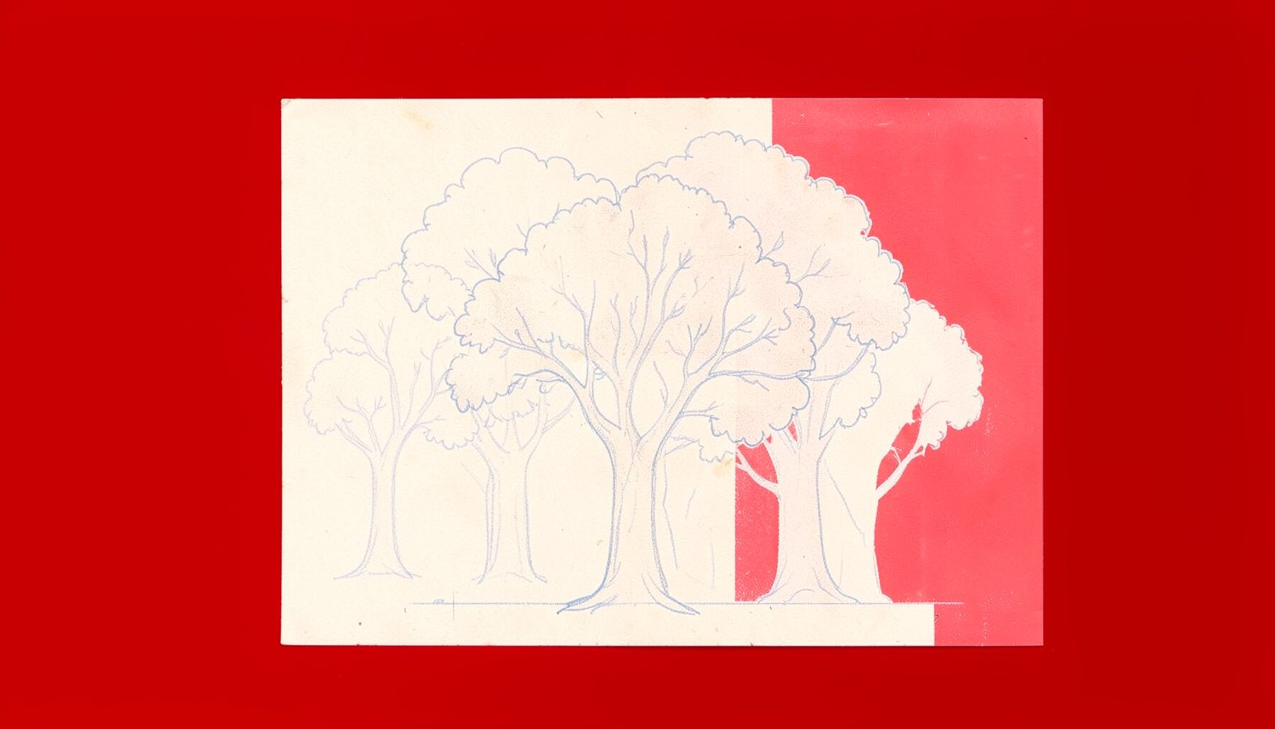 Faint pale-blue schematic sketch of overlapping family tree silhouettes on cream paper, soft pencil shading, nostalgic and informational mood.